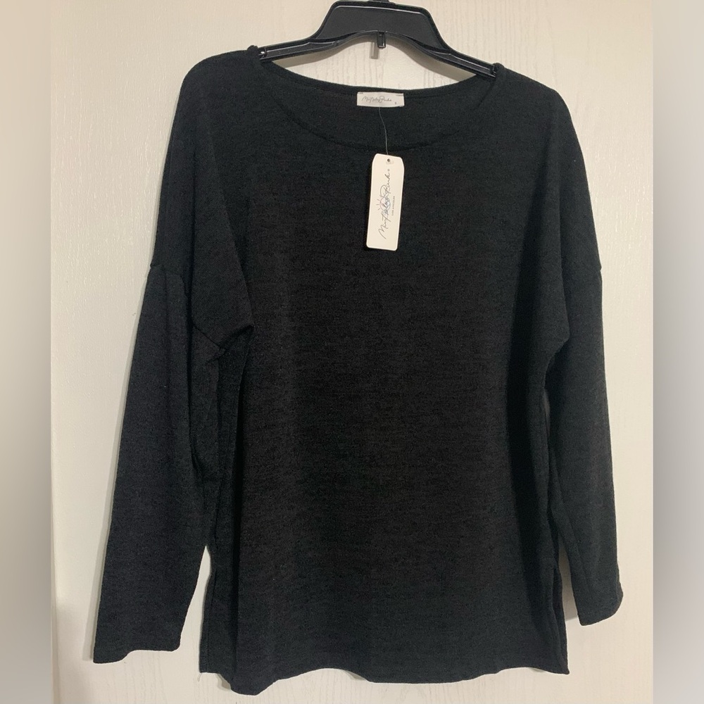 Mint Plus Pink Drop Shoulder Black Sweater NWT
